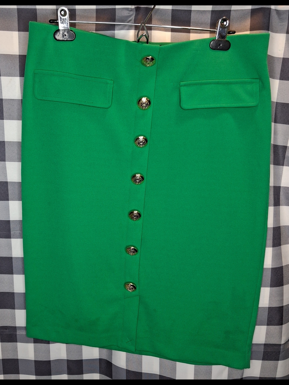 Green Button-Front Pencil Skirt